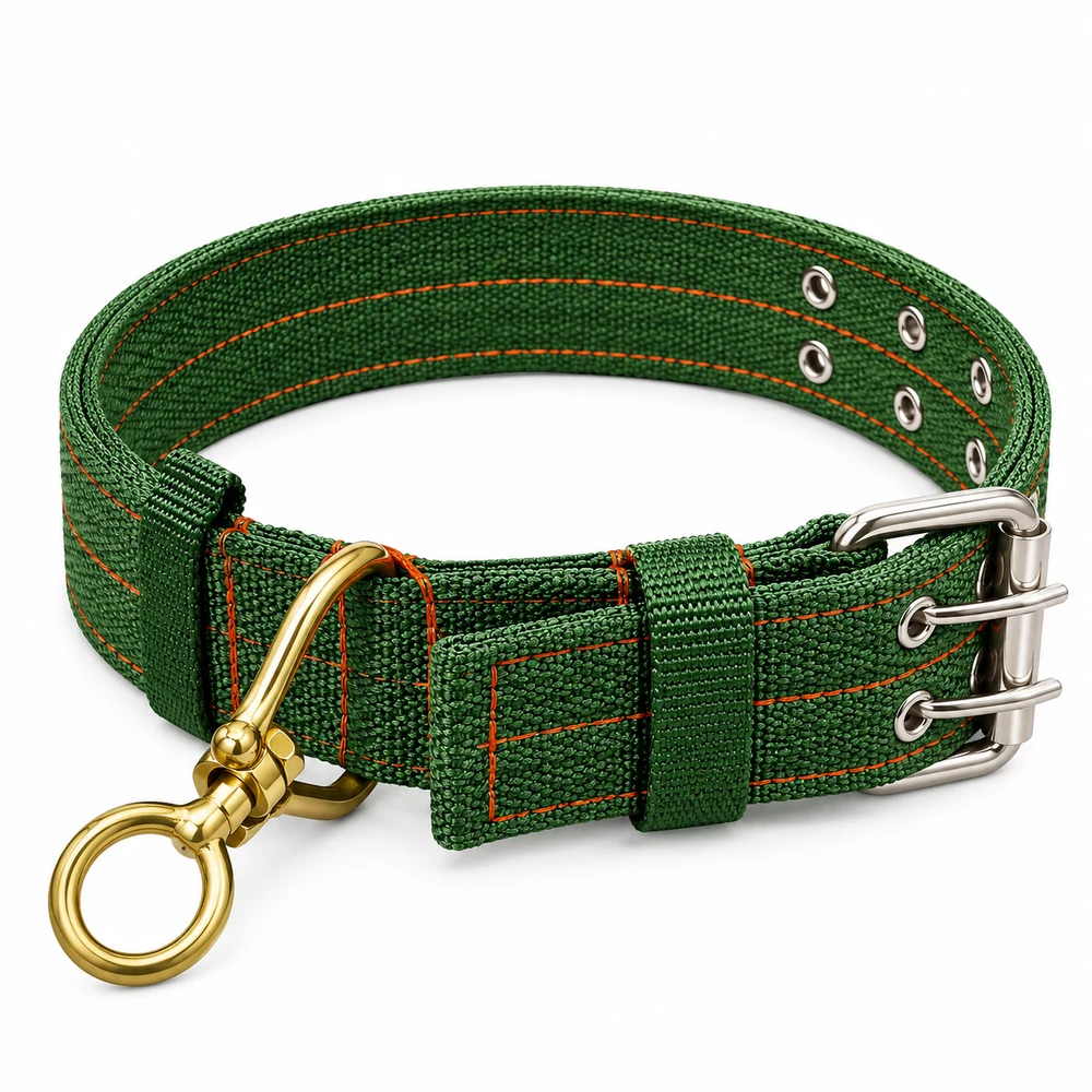 Dog collar, nylon, double-pin buckle, green