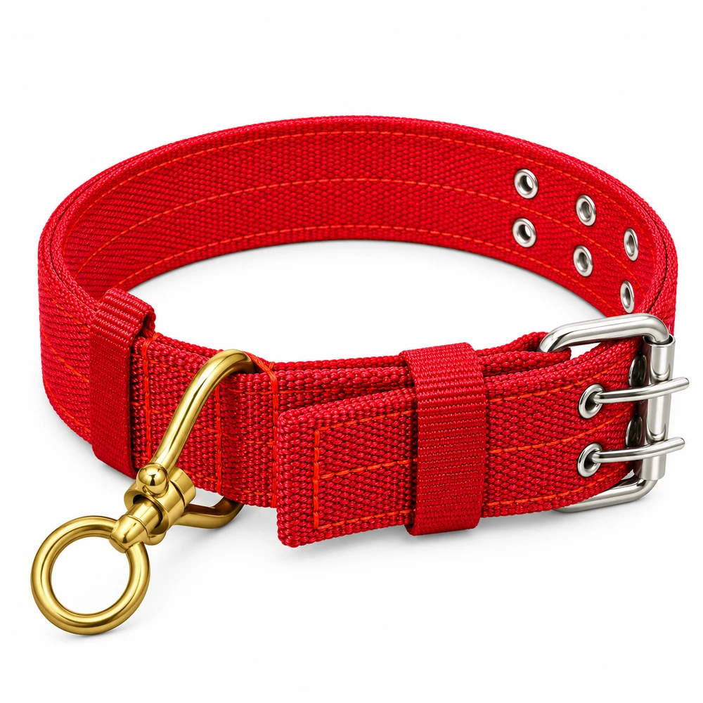 Dog collar, nylon, double-pin buckle, red