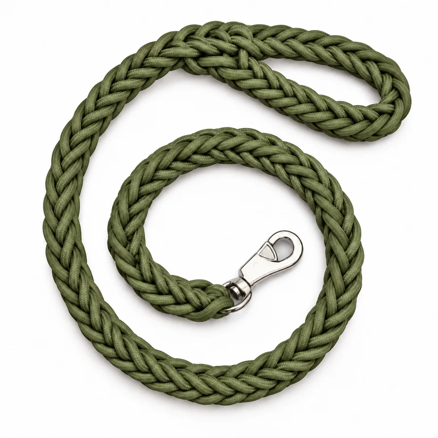 Dog leash, braided rope, 120 cm, olive-green