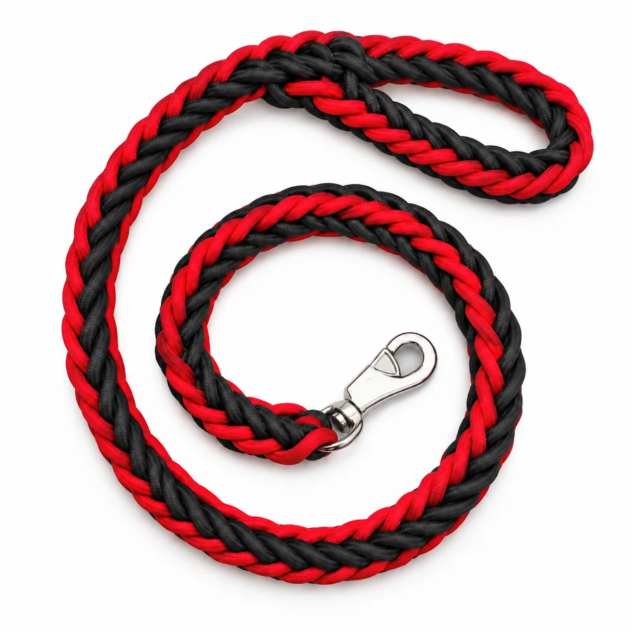 Dog leash, braided rope, 120 cm, red-black