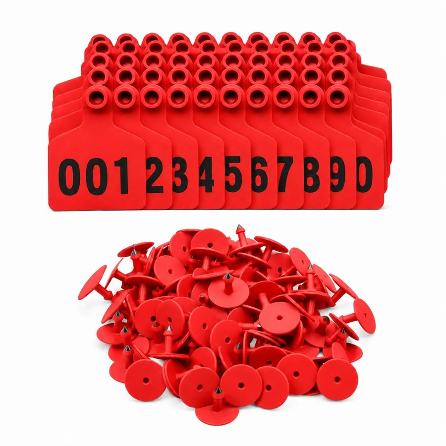 Ear tags, numbered, 4 colours, red