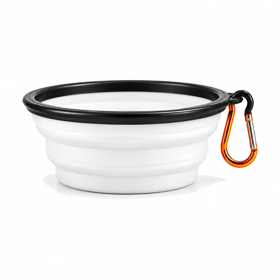 Pet bowl, foldable, silicone, white