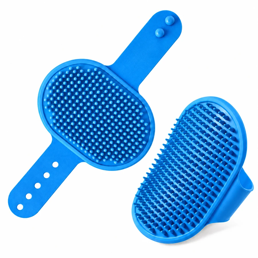 Pet curry brush, rubber, blue