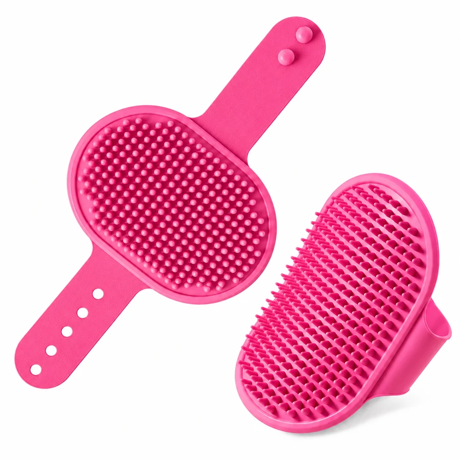 Pet curry brush, rubber, pink