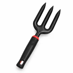 Hand fork, 3 tine, black, short handle. Khurpi and garden hand tools