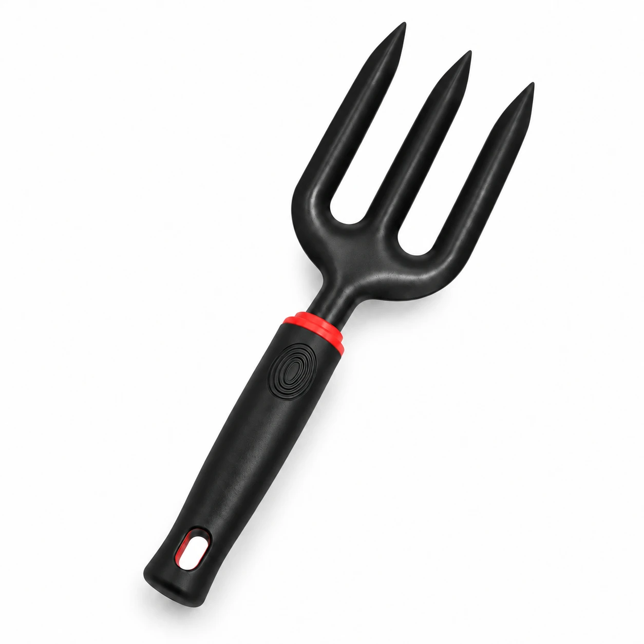 Hand fork, 3 tine, black, short handle. Khurpi and garden hand tools
