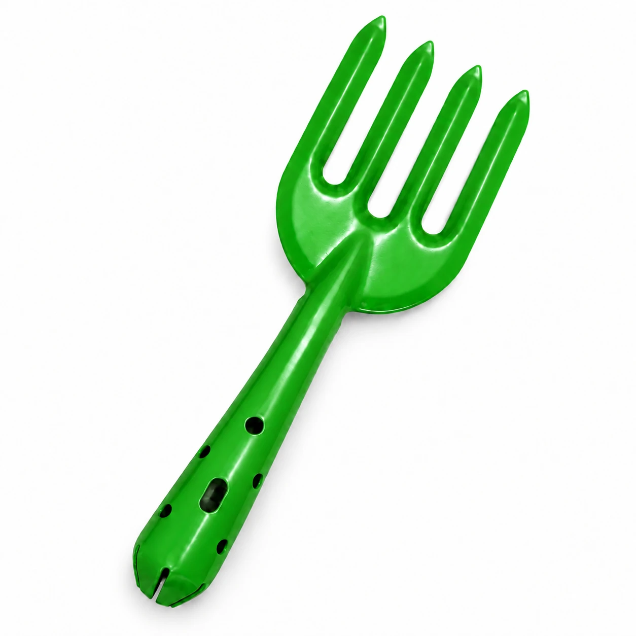 Hand fork, 4 tine, green painted metal. Khurpi and garden hand tools