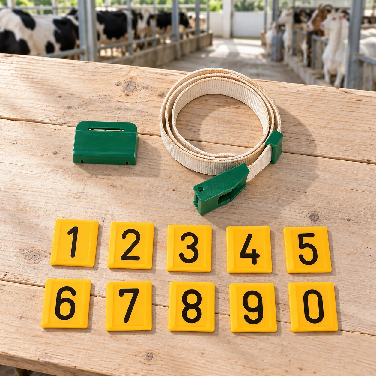 Cattle ID collar, 10 number tags: material Plastic.