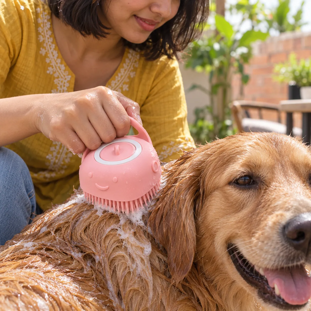 Pet bath brush, silicone: size (l x w x h) 8 x 8 x 8 cm. For dog.