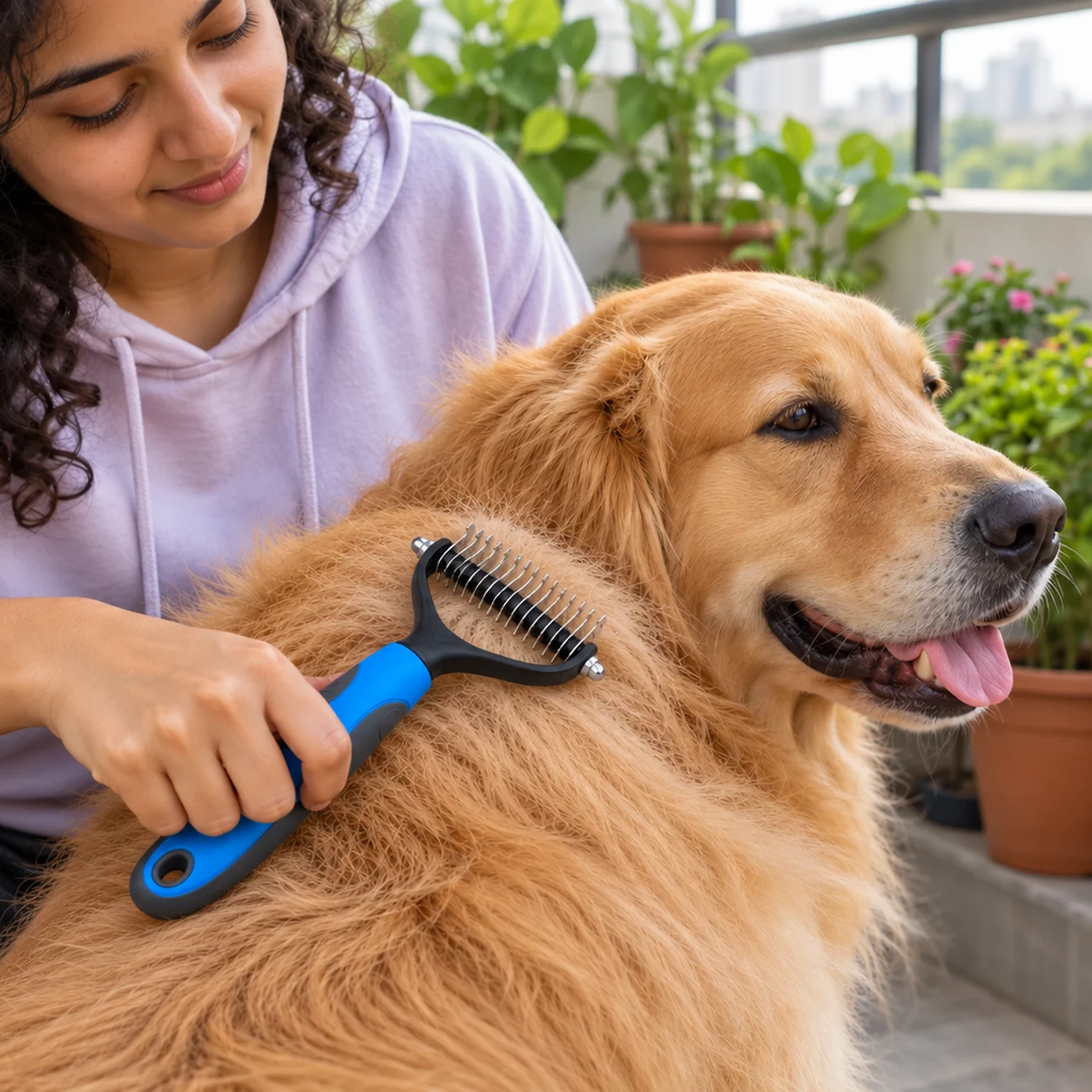 Pet deshedding rake: size (l x w x h) 17.5 x 8.5 x 3 cm. For dog.