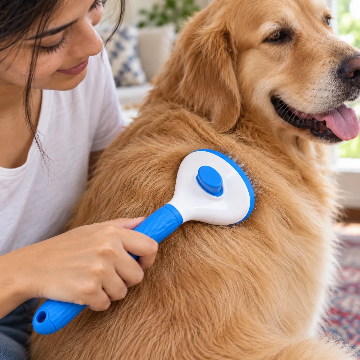Pet slicker brush: size (l x w x h) 19 x 10 x 2.5 cm. For dog.