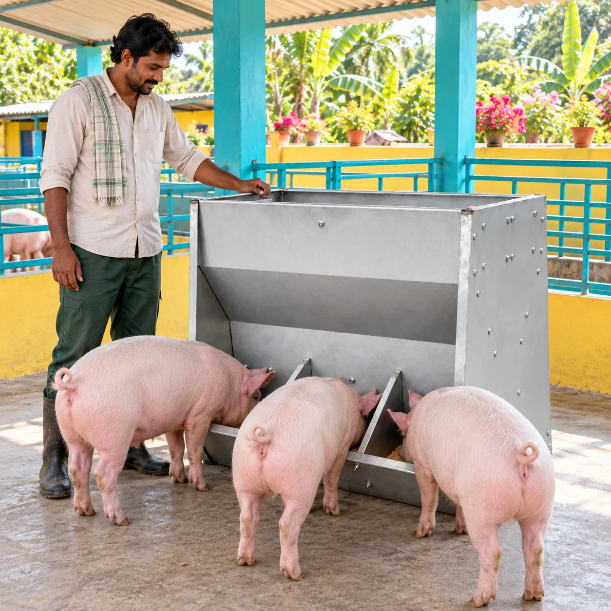 Pig feeder, stainless steel, 2 sizes: size 600 x 500 x 550 mm / 900 x 500 x 550 mm.