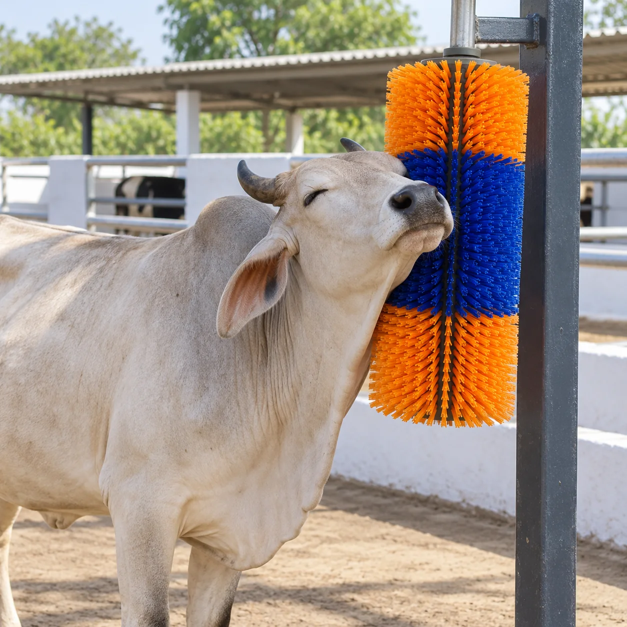 Cattle scratch brush, round or half round: 360° rotation. For cattle, horses.