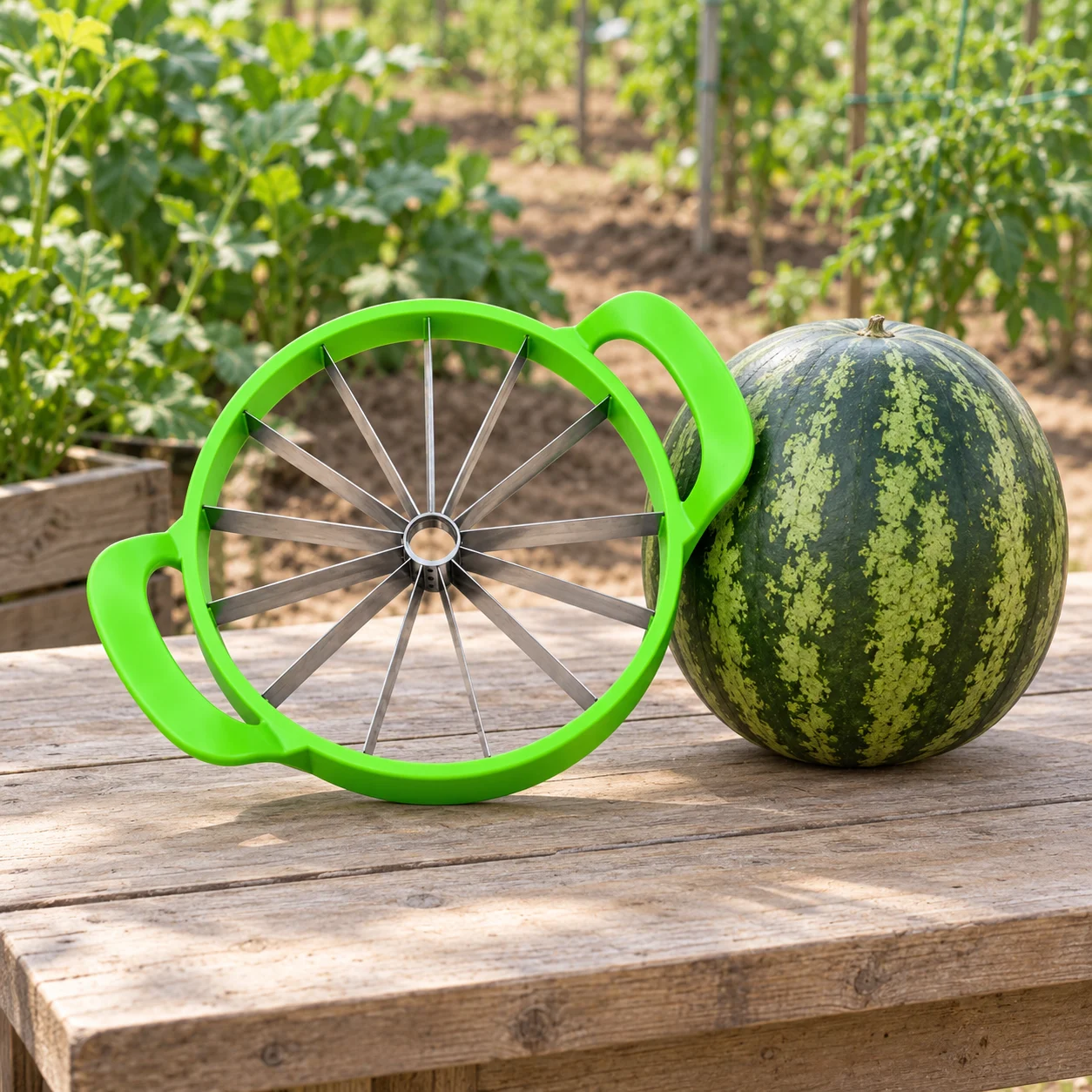 Watermelon slicer, steel blades: size (l x w x h) 33 x 25 x 7 cm.