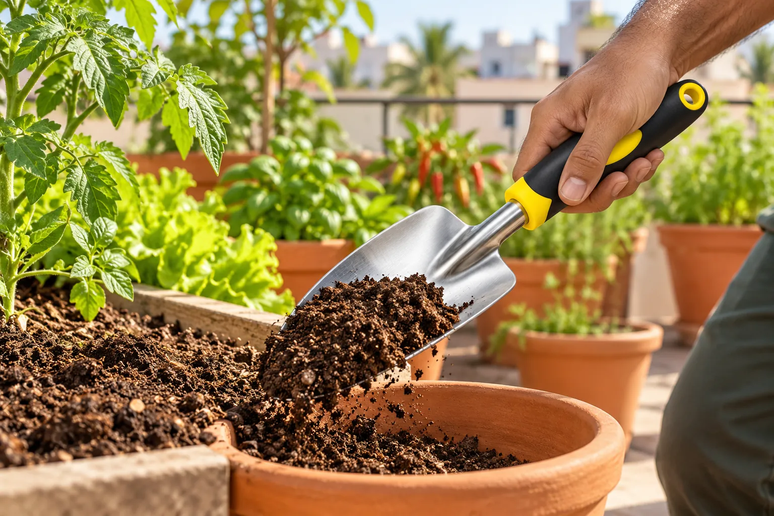 Garden trowel, yellow grip, 2 sizes: Garden planting shovel.