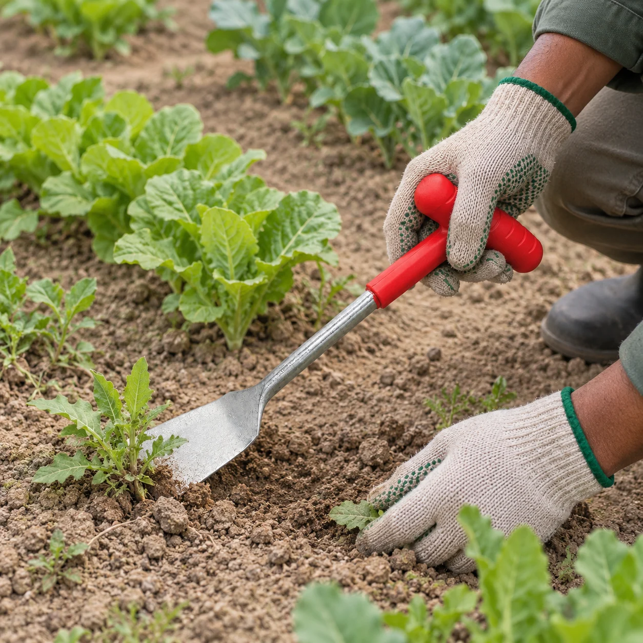 Weeding spade, red T-handle: size (l x w x h) 28 x 12 x 5 cm.
