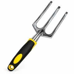 Hand fork, 3 tine, carbon steel, yellow grip. Khurpi and garden hand tools