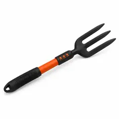 Hand fork, 3 tine, black and orange. Khurpi and garden hand tools