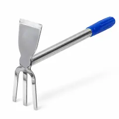 Hoe and fork, stainless steel. Khurpi and garden hand tools. In Hindi it is called khurpi.