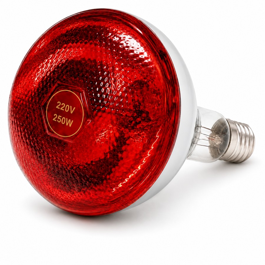 Infrared heat bulb, red, 250 W. Infrared brooder heat bulbs. It is also called heat lamp or brooder bulb.