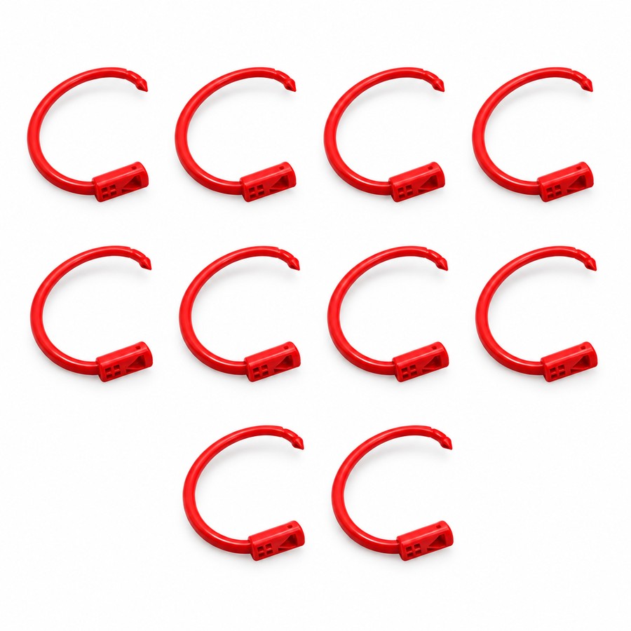 Nose ring, plastic, pack of 10. Cattle handling tools. In Hindi it is called nath or nakel.