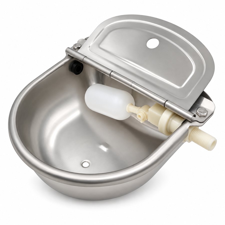Automatic water bowl, stainless steel, 3 litre. Automatic water bowl, with mounting clampss and livestock feeders